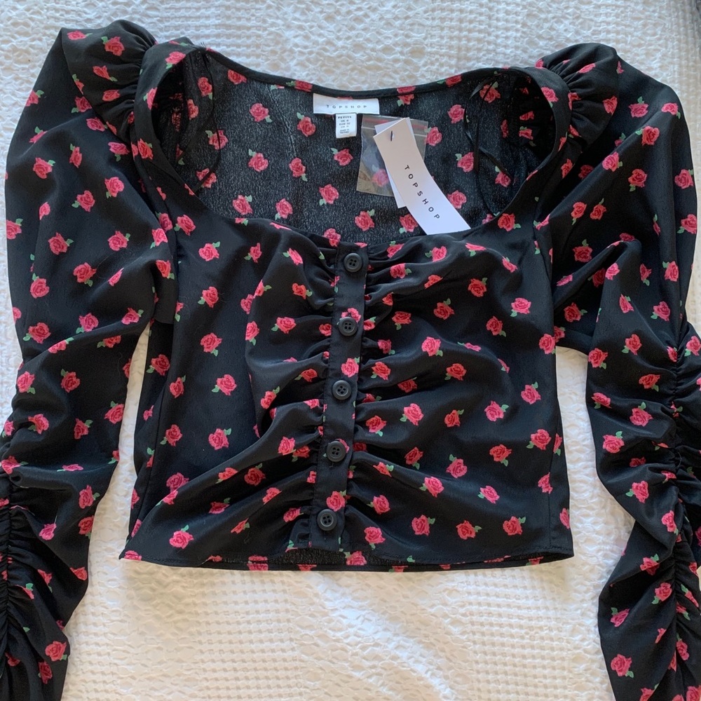 Topshop crop puff sleeve blouse